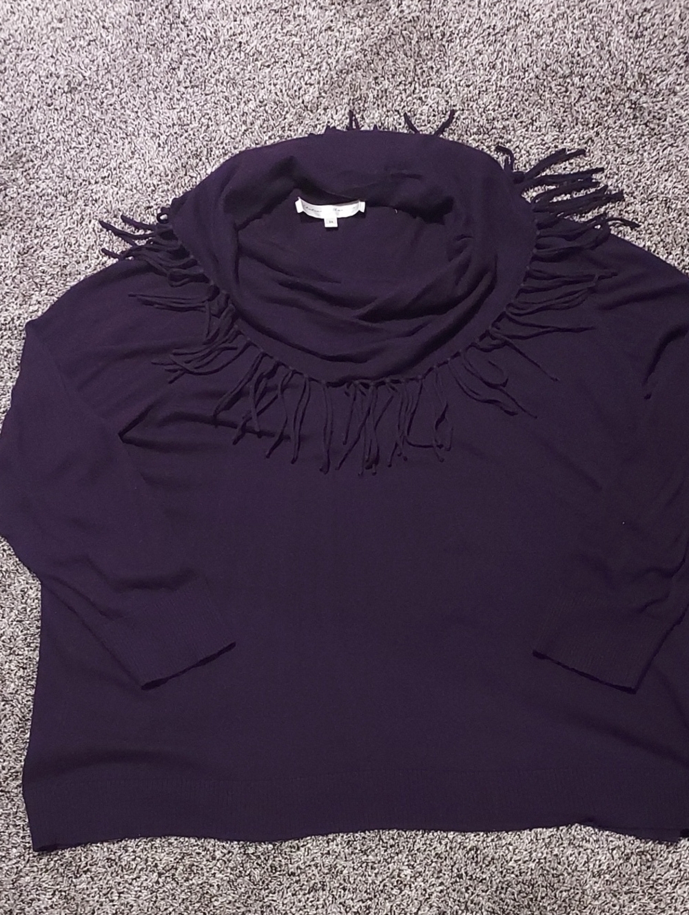 Plus-size Chelsea & Theodore Purple Fringe Cowl-Neck Sweater